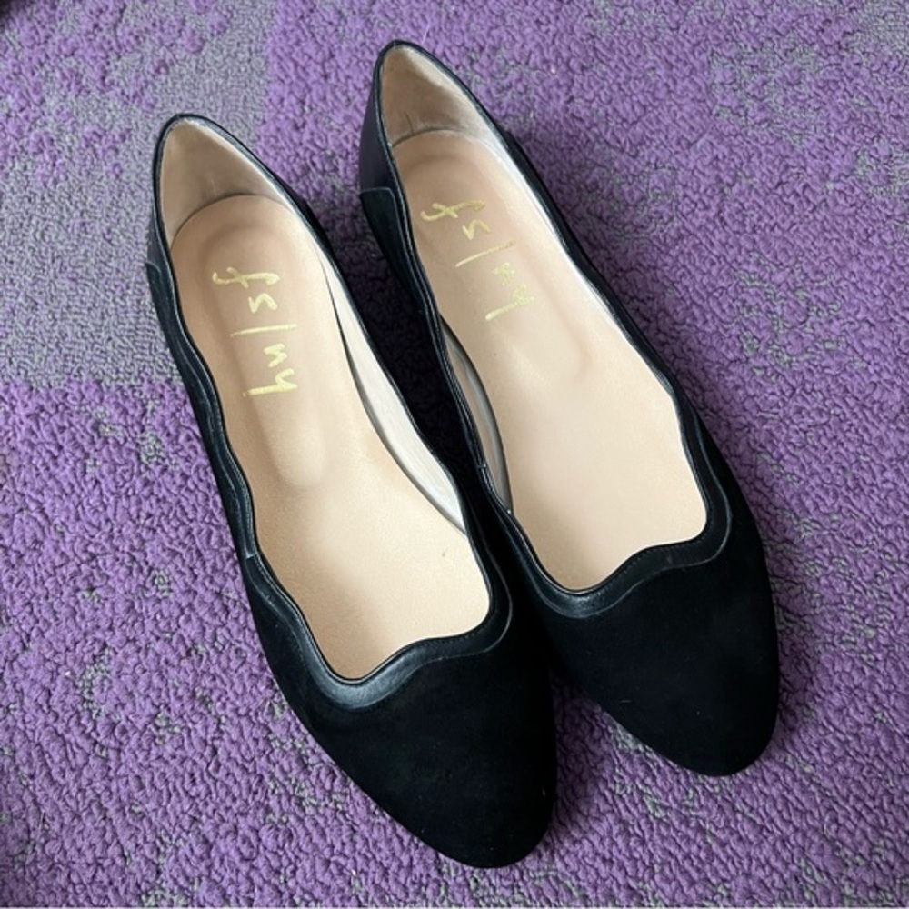 fs/ny Scalloped Ballet Flats Black Suede Women's Size 6